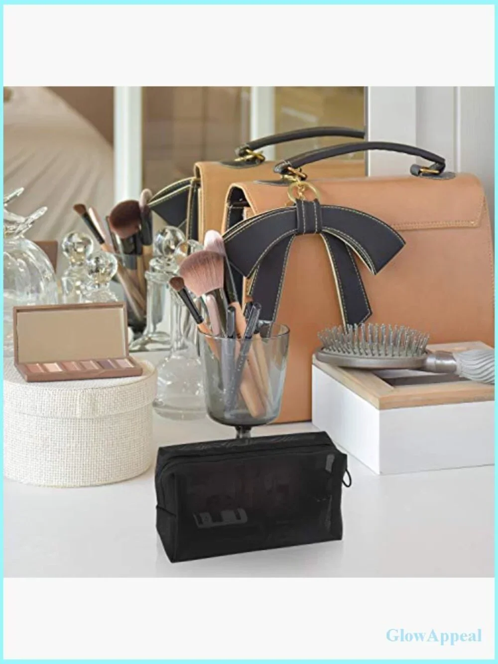 3 Piece Mesh Cosmetic Bag Set with Zipper Pouch Travel Toiletry Organizer